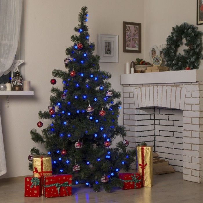 Гирлянда "Нить" уличная с насадками "Шарики большие d=2,5 см" 10 м, LED-100-220V, 8 режимов, нить тёмная, свечение синее