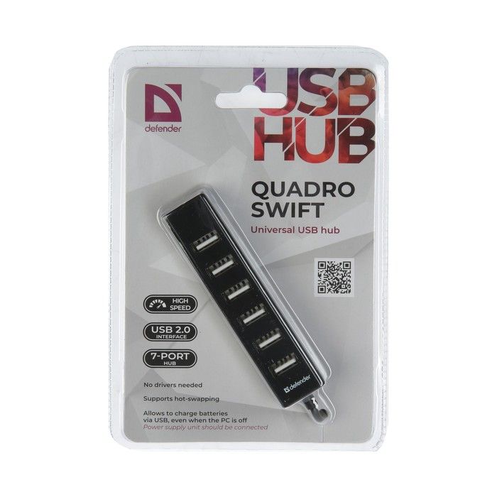 Разветвитель defender. Хаб Defender Quadro Swift, USB 2.0, 7 портов, черный, 83203. Хаб Defender Quadro Swift, USB 2.0, 7 портов. Юсб хаб Defender Quadro Swift USB 2.0. Универсальный USB разветвитель Quadro Swift USB2.0, 7 портов.