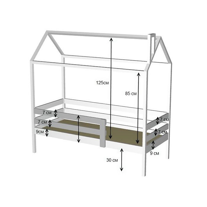 Размеры кровать домик чертеж