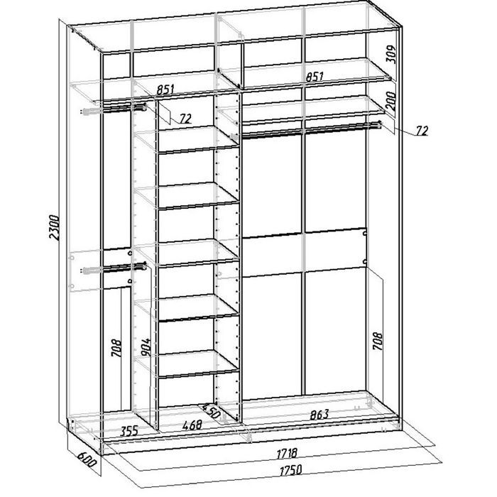 Толщина стенок шкафа. Шкаф купе 1750 2300 600. Шкаф купе 1750.