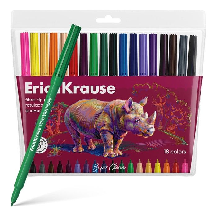 Фломастеры 18 цветов, ErichKrause, "Safari Ultra Washable" микс