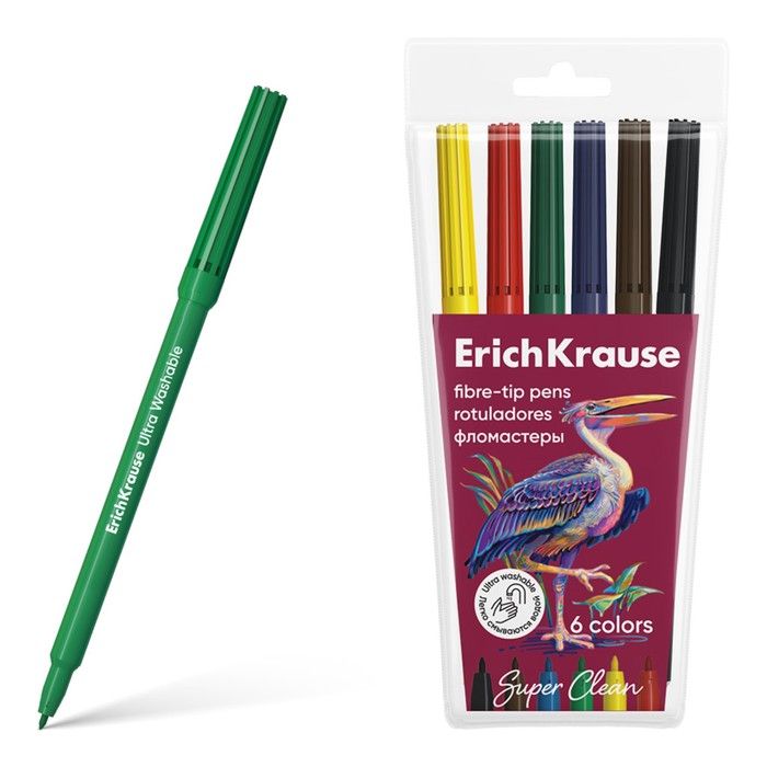 Фломастеры 6 цветов, ErichKrause, "Safari Ultra Washable" микс