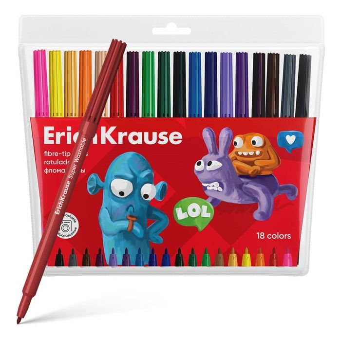Фломастеры 18 цветов, ErichKrause, "Jolly Friends Super Washable" микс