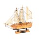 Корабль сувенирный малый - борта светлое дерево, каюты, три мачты, белые паруса с пиратским символом