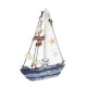 Яхта сувенирная малая - борта синие с белой полосой, парус сетка с ракушками