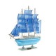 Корабль сувенирный средний - борта голубые с полосой, три мачты, голубые паруса