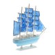 Корабль сувенирный средний - борта голубые с полосой, три мачты, голубые паруса