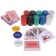 Набор для покера Texas Holdem: 2 колоды карт по 54 шт., 200 фишек с/н, сукно, металлическая коробка